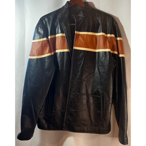 Harvard Leather Co. Other - Vintage Harvard Leather Co. Men's Distressed Black Motorcycle Jacket with Stripe